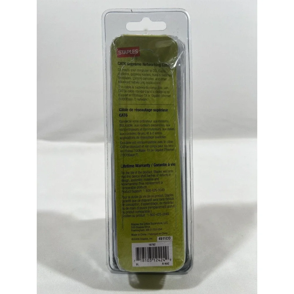 Staples CAT6 Ethernet Cable 3 Foot‎ Networking Patch Cord High Speed